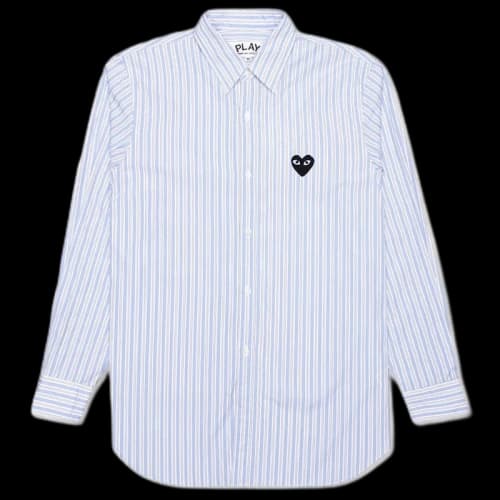 Comme des Garcons Play Black Emblem Striped Button Up Shirt Light Blue/White