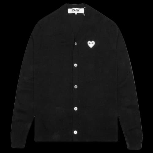Comme des Garcons Play White Heart Knit Cardigan Sweater Black