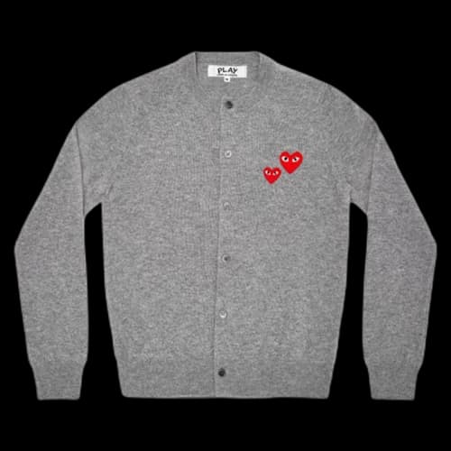 Comme des Garcons Play Women's Double Heart Cardigan Sweater Grey