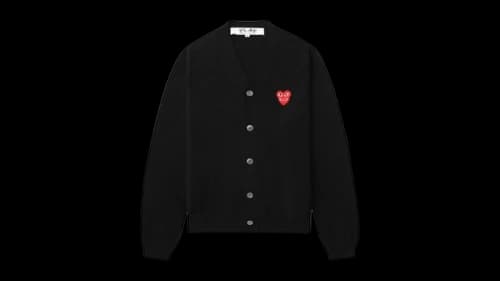 Comme des Garcons PLAY Merged Heart Emblem V-Neck Cardigan Sweater Black