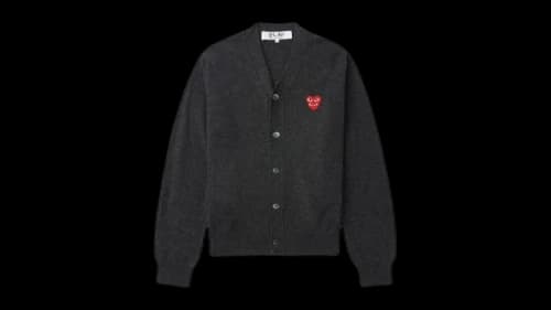 Comme des Garcons PLAY Merged Heart Emblem V-Neck Cardigan Sweater Grey