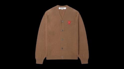 Comme des Garcons PLAY Merged Heart Emblem V-Neck Cardigan Sweater Brown