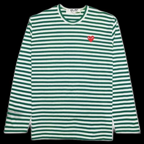 Comme des Garcons Play Big Red Heart Striped L/S T-shirt Green/White