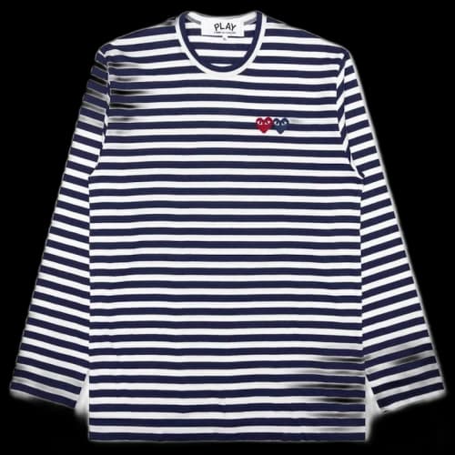Comme des Garcons Play Double Heart Striped L/S T-shirt Navy/White