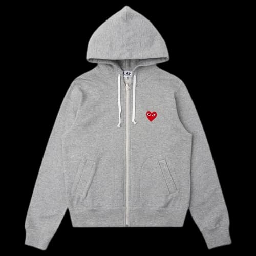 Comme des Garcons Play Women's Red Multi Heart Zip Up Hoodie Grey