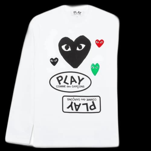 Comme des Garcons Play Black Multi Logo L/S T-shirt White