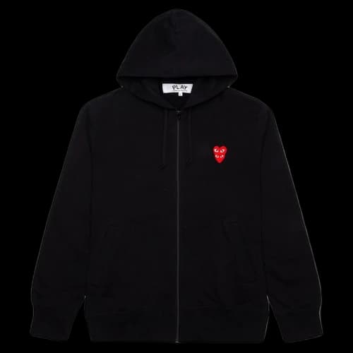 Comme des Garcons Play Women's Red Stacked Heart Zip Up Hoodie Black