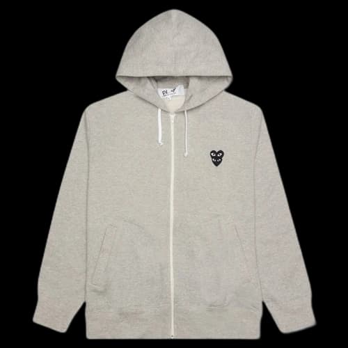 Comme des Garcons Play Women's Black Stacked Heart Zip Up Hoodie Grey