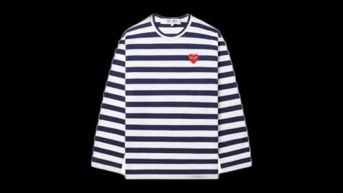 Comme des Garcons PLAY Rhinestone Heart Striped L/S Tee Navy