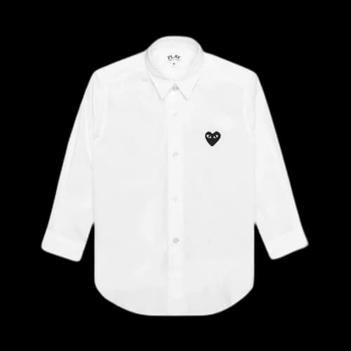 Comme des Garcons Play Kid's Black Emblem Button Up Shirt White