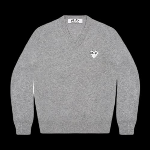 Comme des Garçons PLAY White Heart V-Neck Sweater 'Light Grey'
