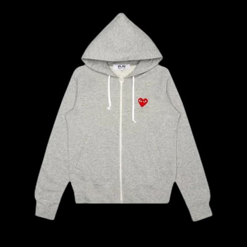 Comme des Garcons PLAY Play Women's Red Heart Zip Up Hoodie Grey