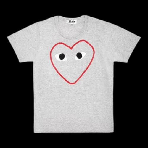 COMME des GARCONS PLAY T-Shirt Red Printing Short Sleeve Gray