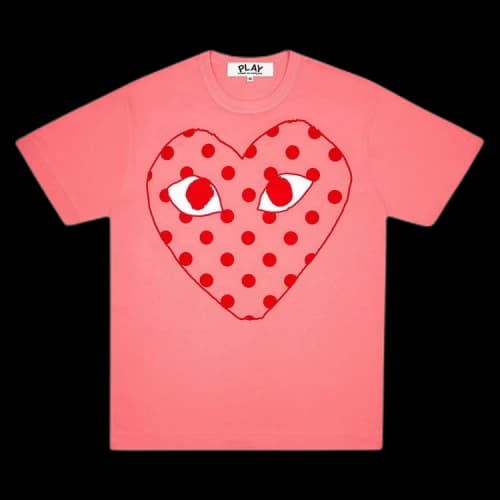Comme des Garcons PLAY Play Pastelle Polka Dot Red Heart T-shirt Pink