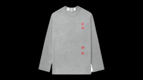 Comme des Garcons PLAY Vertical 4 Heart L/S Tee Grey