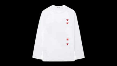 Comme des Garcons PLAY Vertical 4 Heart L/S Tee White
