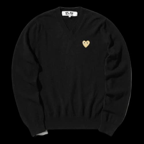 COMME des GARCONS PLAY V-Neck L/S T-shirt Gold Emblem 'Black'