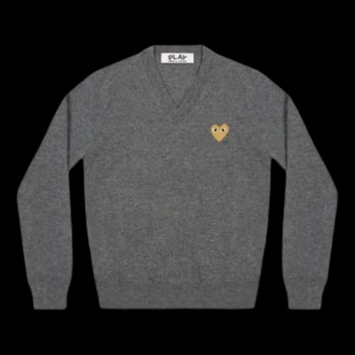 COMME des GARCONS PLAY V-Neck Pullover Gold Emblem 'Grey'