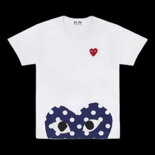 COMME des GARCONS PLAY Blue polka dots Pattern Short Sleeve White