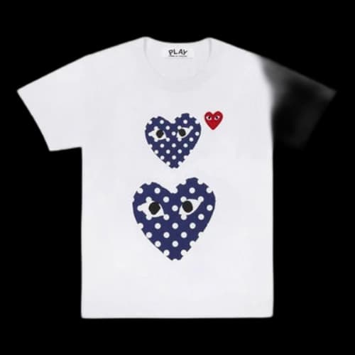 COMME des GARCONS PLAY Blue polka dots Large Small Pattern Short Sleeve White