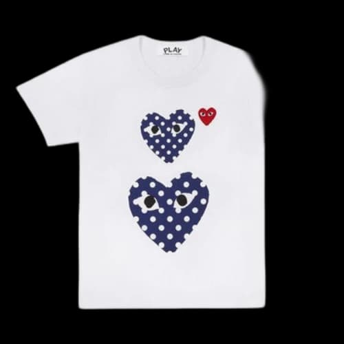 COMME des GARCONS PLAY Blue polka dots Large Small Pattern Short Sleeve White