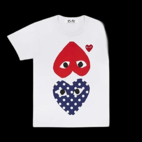 COMME des GARCONS PLAY Blue polka dots Red Short Sleeve White
