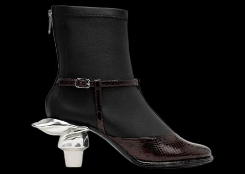 Maison Mihara Yasuhiro Toothpaste Heel Python Printed Strap Boots Bordeaux
