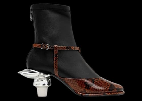 Maison Mihara Yasuhiro Toothpaste Heel Python Printed Strap Boots Brown