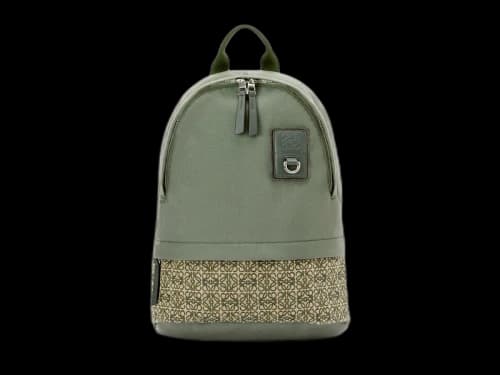 LOEWE Round Slim Backpack in Canvas and Anagram Jacquard Khaki Green