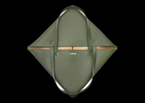LOEWE Large Puzzle Fold Tote in Shiny Calfskin Umber/Hunter Green