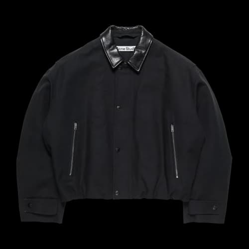Acne Studios Cotton Zip Jacket With Leather Collar 'Black'
