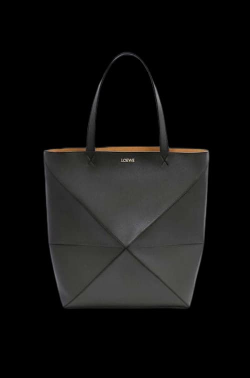 LOEWE Large Puzzle Fold Tote in Shiny Calfskin Black