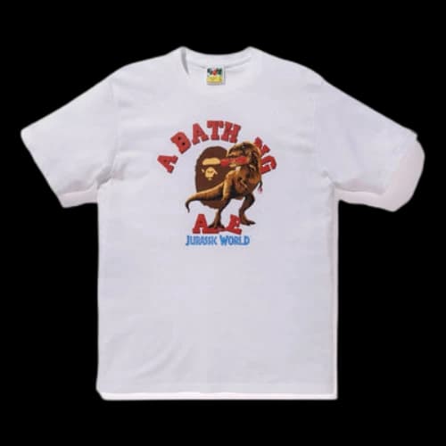 BAPE x Jurassic World Crossover Raptor College Tee Dragon Cartoon Short Sleeve Unisex White