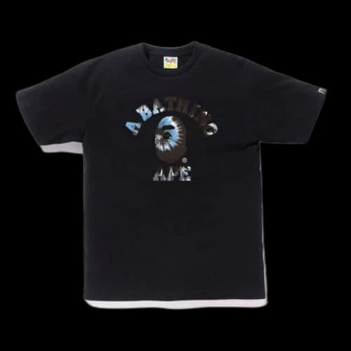 BAPE Tie Dye College Tee Black/Blue Ape Head Short Sleeve Black