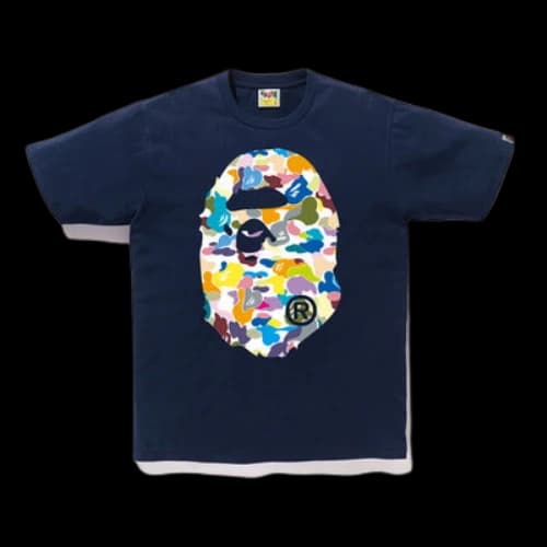 BAPE Multi Camo Big Ape Head Tee Navy