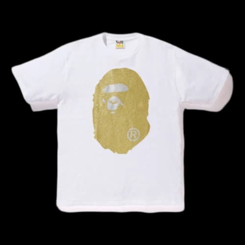 BAPE Glitter Big Ape Head Tee White/Gold Pink Short Sleeve White T-Shirt