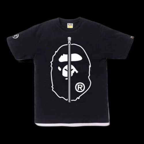 BAPE 2nd Ape Tee Black Zipper Large Ape Head Short Sleeve Unisex