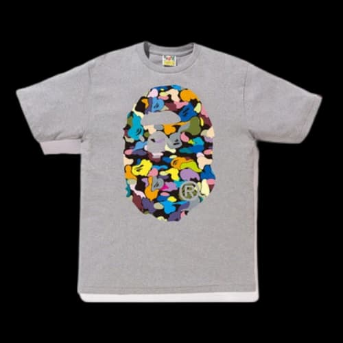 BAPE Multi Camo Big Ape Head Tee Gray