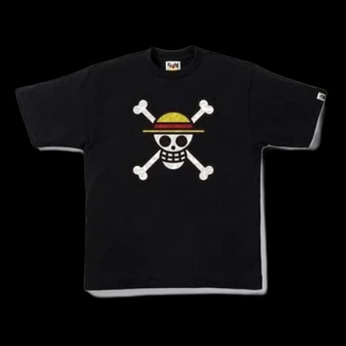 Bape X One Piece Straw Hat Jolly Roger Tee Black