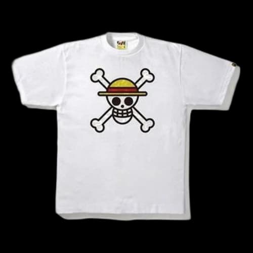 BAPE X ONE PIECE Straw Hat Jolly Roger White Tee