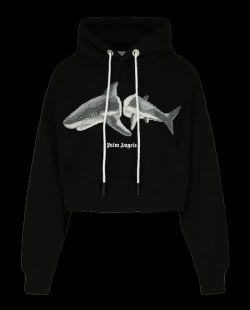 Palm Angels Shark Cropped Hoodie Black/White