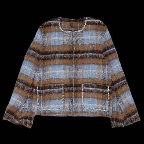 Birth Of Royal Child Rhinestone Pearl Mohair Bomber Jacket 'Tan'