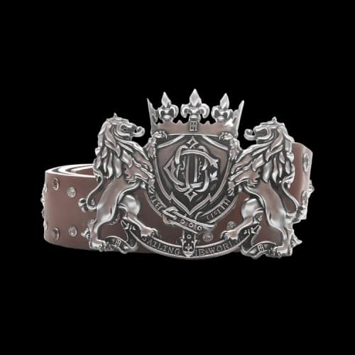 Birth Of Royal Child Lion Medal Leather Belt 'Brown'