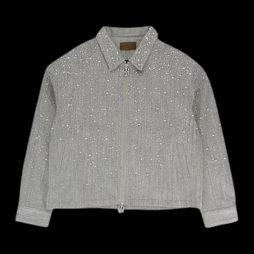 Birth Of Royal Child Rhinestone Zipper Work Jacket 'Light Grey'