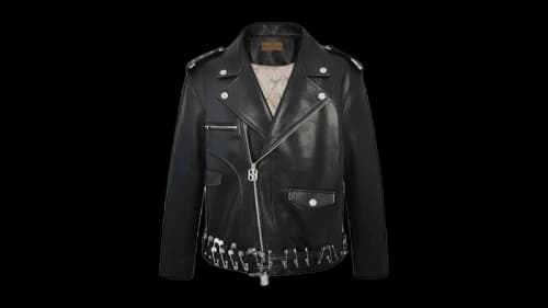 Birth Of Royal Child Pin Detail Leather Jacket Black