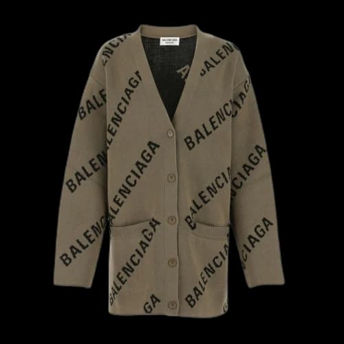 Balenciaga Embroidered Stretch Cotton Blend Oversize Cardigan Brown