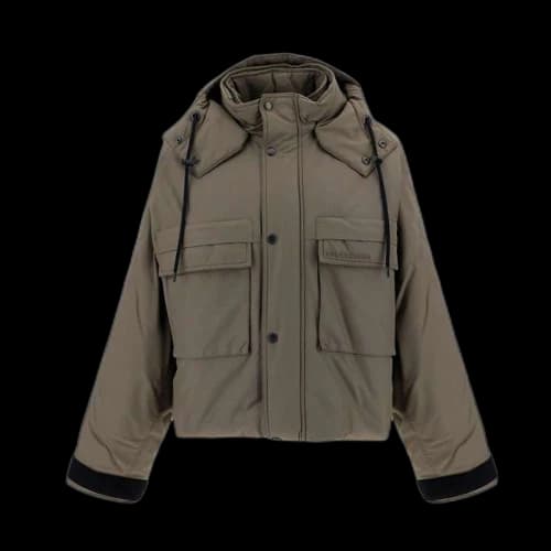 Balenciaga Women Flap Pocket Logo Nylon Parka Jacket Khaki
