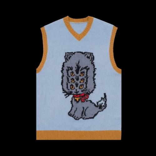 Brain Dead Kitty Cat Sweater Vest 'Light Blue'