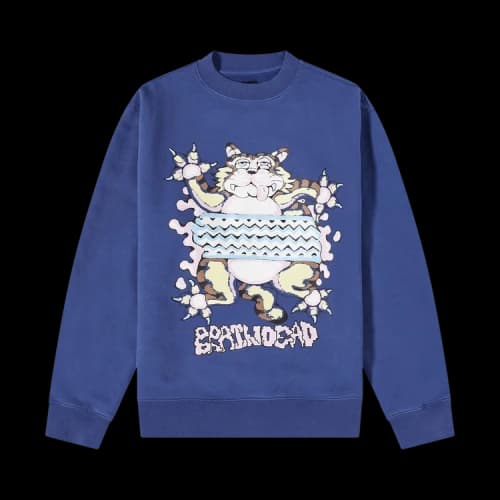 Brain Dead Relaxed Cat Crewneck 'Washed Navy'