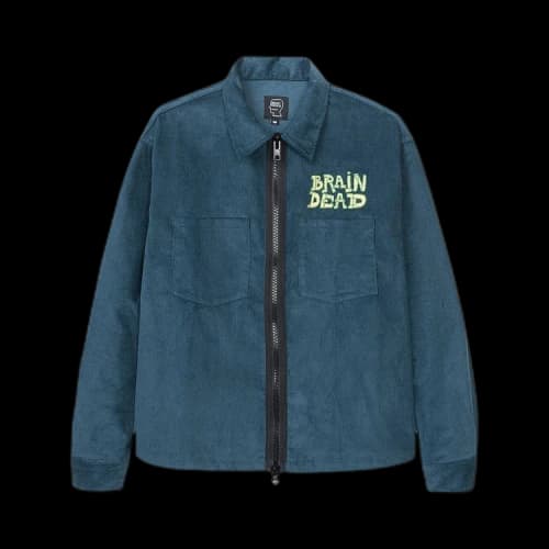 Brain Dead Mushroom Embroidered Long-Sleeve Full-Zip Corduroy Shirt Jacket 'Navy'